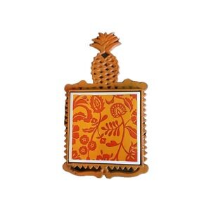 Vintage Orange Cast Iron Trivet Butterfly Pinnapple Japan 1970s 9.5×5.5‎ #96B5